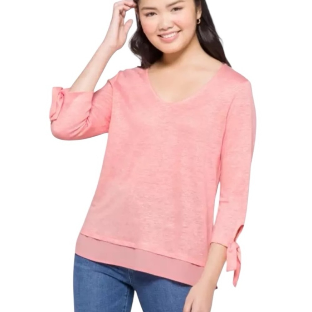 NWT Sanctuary Mayari‎ Tie Sleeve Linen Knit Top Pink XL